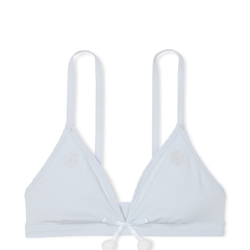 Victoria Secret Powder Puff Cotton Triangle Bralette- Baby Blue w/ Snowflakes